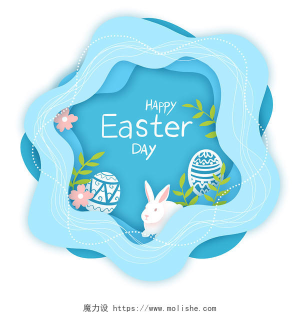 手绘卡通复活节彩蛋兔子原创插画海报剪纸复活节彩蛋兔子